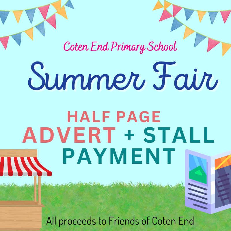 Coten End School Summer Fair HP Advert and Stall payment